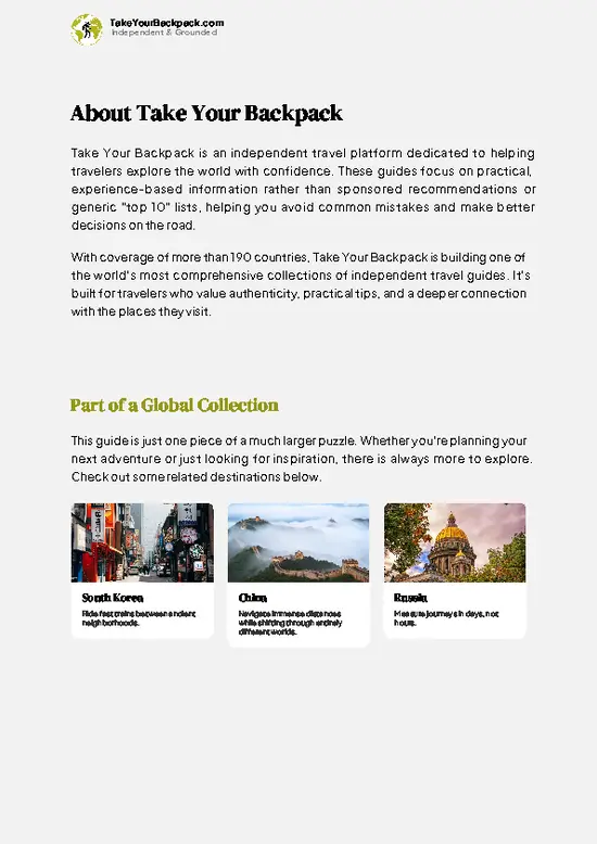 example page 1 from our offline Travel Guide for North Korea